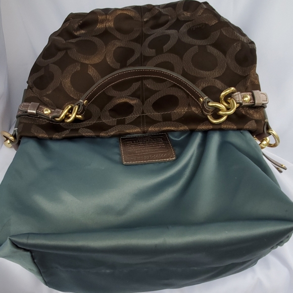 Coach Op Art Brooke Metallic Olive Signature Logo Print Shoulder Bag Handbag - Picture 2 of 8